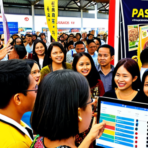 Home 14 **
A Malaysian researcher presenting an innovative R&D project idea to a diverse crowd at a bustling marketplace (like Pasar Seni). The researcher is using a tablet to showcase data, while the crowd looks engaged and supportive. Focus on vibrant colors, reflecting Malaysian culture. Include elements like "pitchIN" or "Mystartr" logos subtly in the background as banners or signs to denote a crowdfunding campaign. The overall atmosphere should be optimistic and energetic, symbolizing the power of community support for innovation.
**