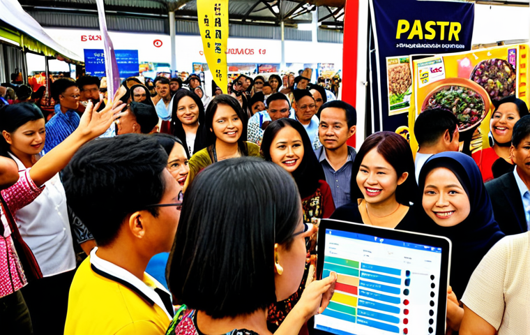 **

A Malaysian researcher presenting an innovative R&D project idea to a diverse crowd at a bustling marketplace (like Pasar Seni). The researcher is using a tablet to showcase data, while the crowd looks engaged and supportive. Focus on vibrant colors, reflecting Malaysian culture. Include elements like "pitchIN" or "Mystartr" logos subtly in the background as banners or signs to denote a crowdfunding campaign. The overall atmosphere should be optimistic and energetic, symbolizing the power of community support for innovation.

**